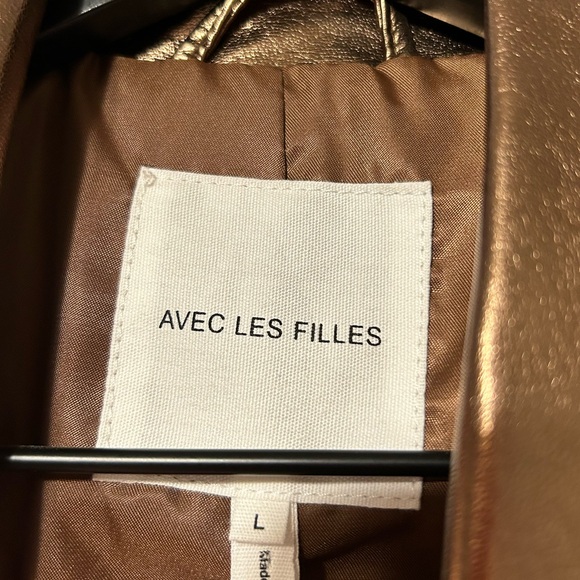 Avec Les Filles City Moto Metallic Bronze Biker Moto Jacket Size Large New - Picture 6 of 9